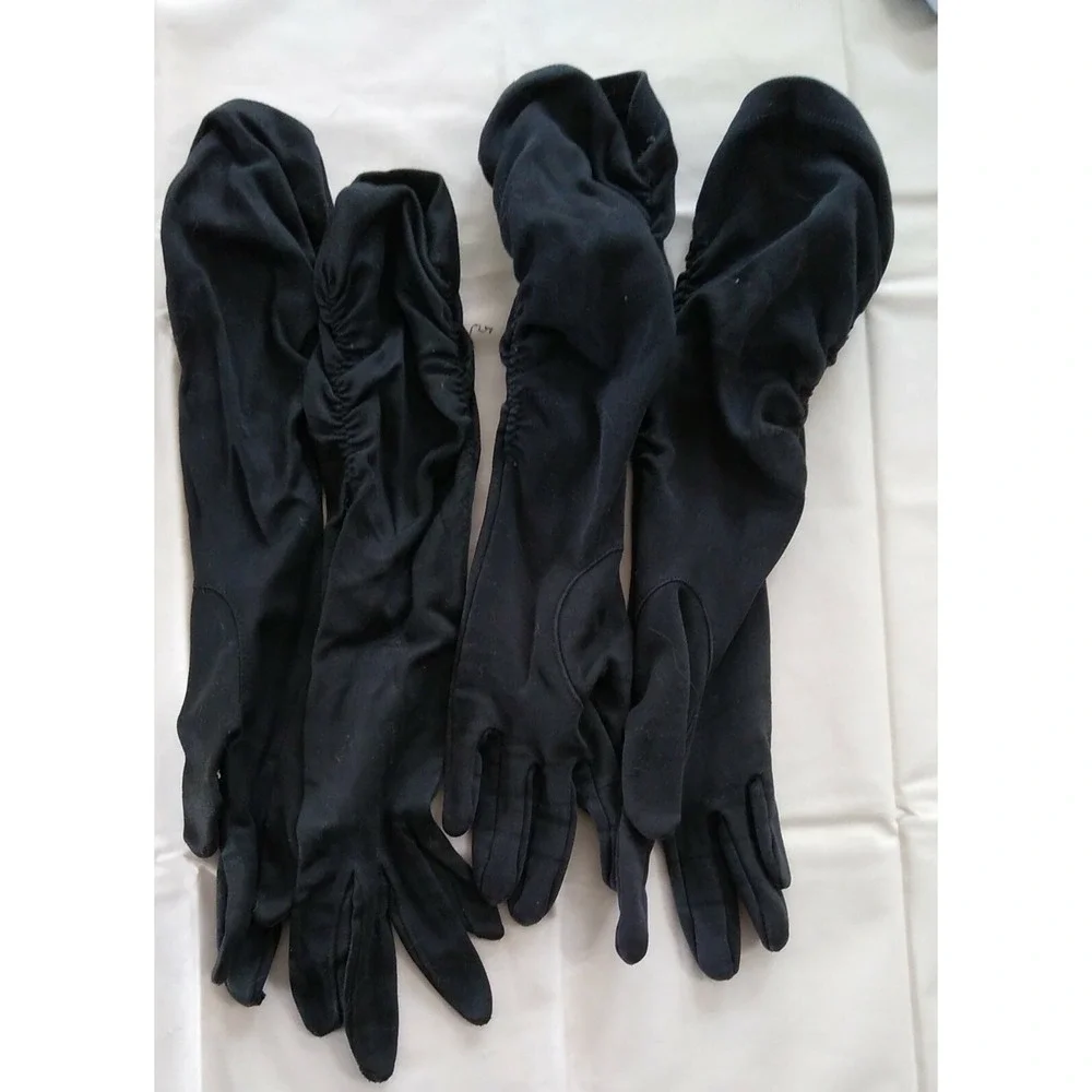 2 Pairs Size 6 1/2 - 7 1/2 Vtg Ruched Elbow Length Gloves  14